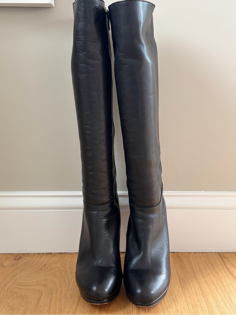 Vince Camuto Vi-Tami Black Leather Knee High Stiletto Platform Boots Sz 9 / 39 - Picture 3 of 16